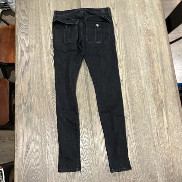 Vince Skinny Jeans Mid Rise Zip Hem Denim Cotton Blend Dark Wash Black Size 27 - Picture 12 of 14